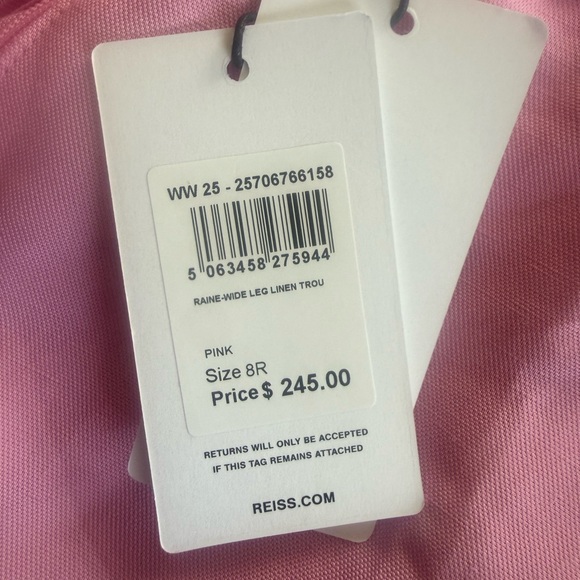 NWT Reiss Raine Tailored Pink Wide-Leg Linen Blend Trouser Pants - Picture 14 of 16